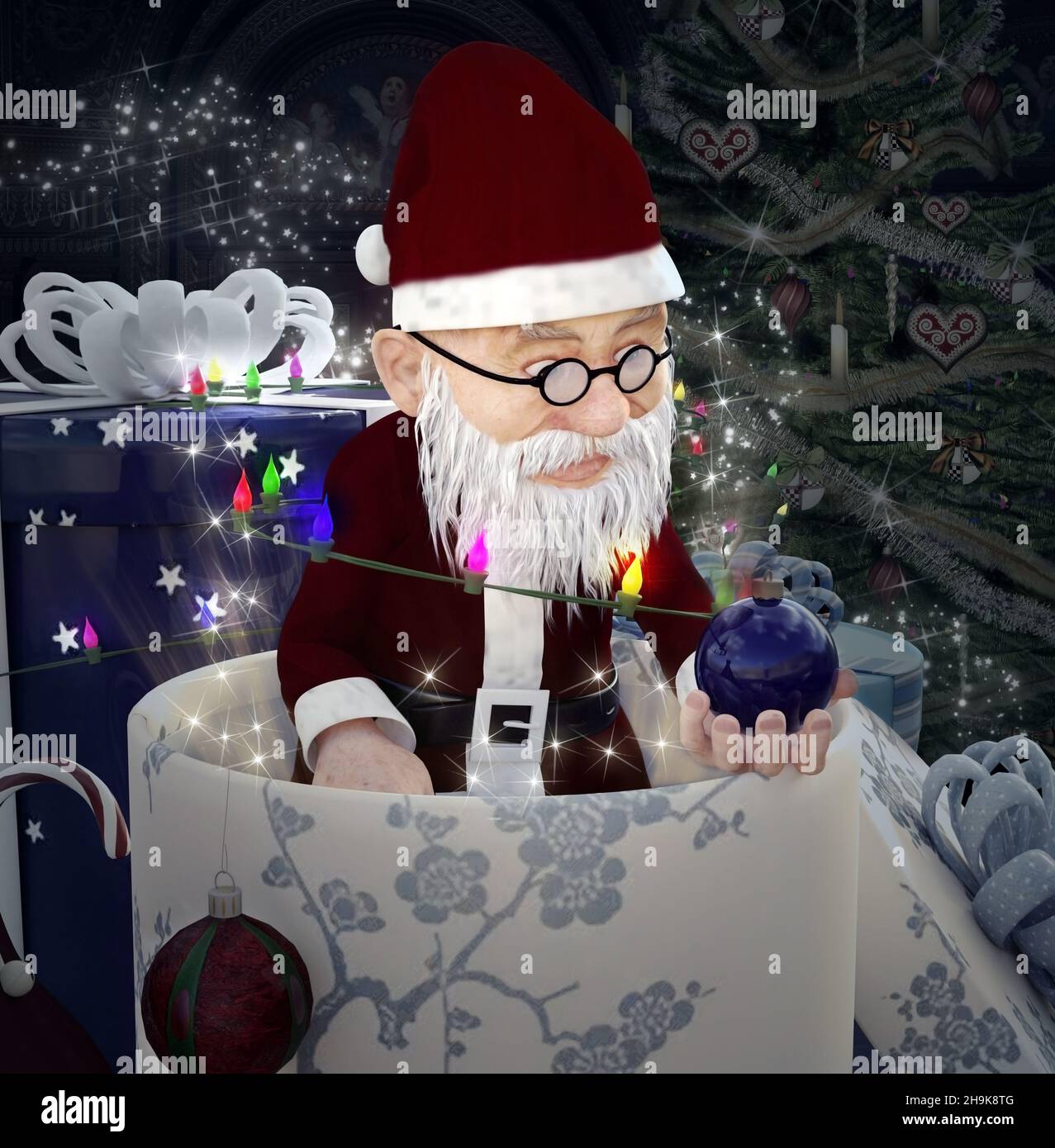 Santa Claus in a christmas gift box Stock Photo