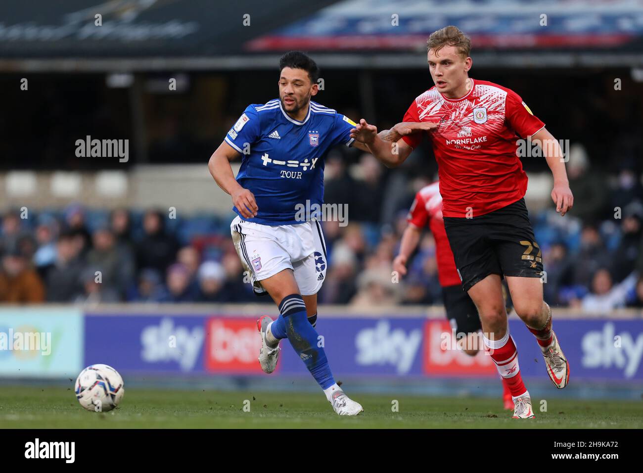 Macauley Bonne of Ipswich Town and Billy Sass-Davies of Crewe Alexandra - Ipswich Town v Crewe Alexandra, Sky Bet League One, Portman Road, Ipswich, UK - 28th November 2021  Editorial Use Only - DataCo restrictions apply Stock Photo