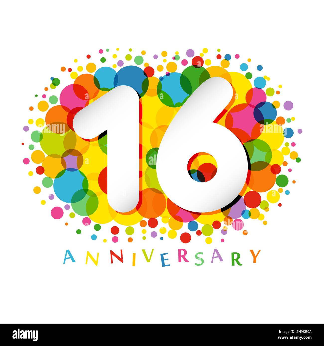 16 th anniversary numbers. 16 years old coloured congrats. Cute congratulation concept. Isolated abstract graphic design template. 3 D art white digit Stock Vector