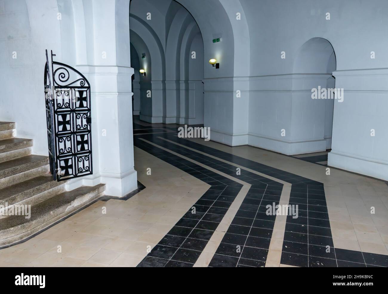 Photo from inside the mausoleum from Marasesti where the empty halls of the building can be seen Stock Photo