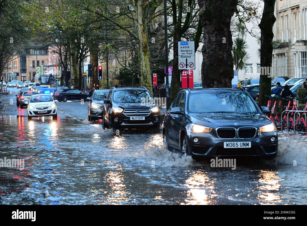 Bristol, UK. 07th Dec, 2021. Heavy Flash flooding on Whiteladies Road in Bristol in the afternoon, with lots of deep water. Picture Credit: Robert Timoney/Alamy Live News Stock Photo