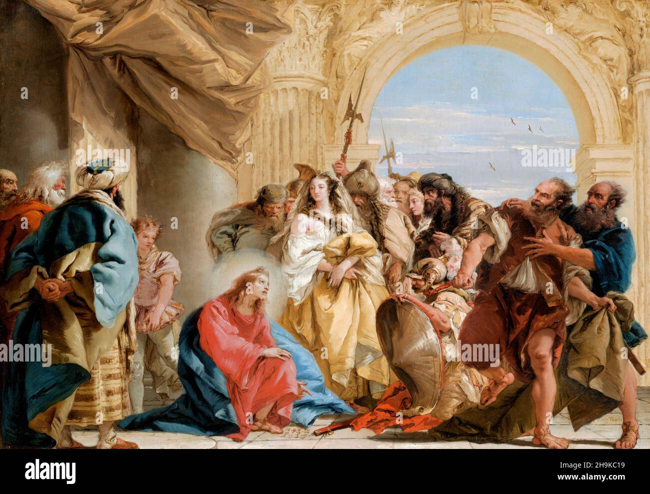 Christ and the Woman Taken in Adultery by Giovanni Domenico Tiepolo (1727-1804), oil on canvas, 1752 Stock Photo