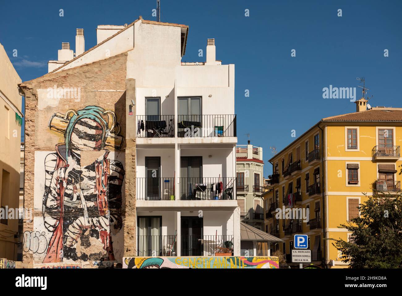 City building with street art in Valencia Stock Photo