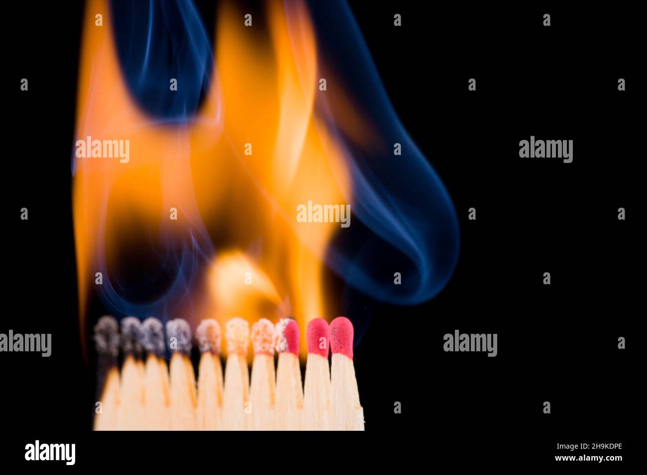 match, domino, matchstick, fire, matches, spread, infect, smoke, beginning, burning, ten, small, black boy, domino effect, effect, flame, flames, spar Stock Photo