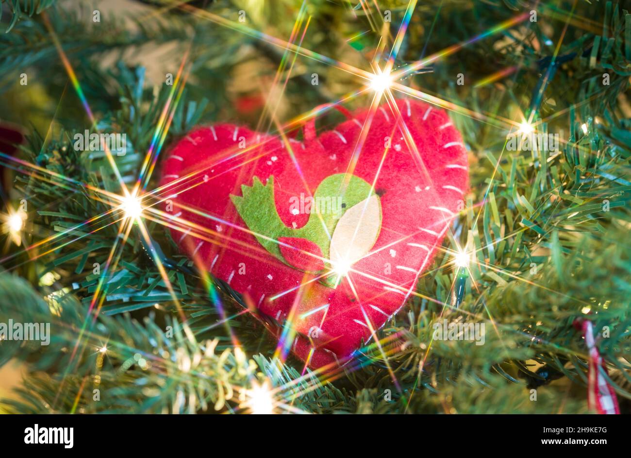 Beautiful Christmas decorations surrounded by lights Stock Photo