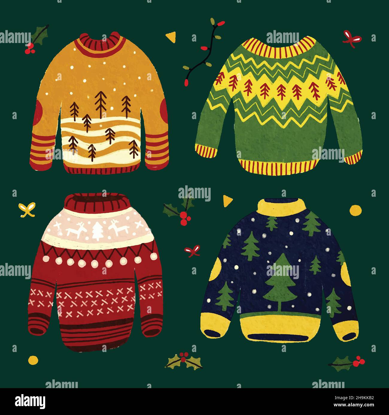 hand drawn ugly sweater collection vector design illustration Stock ...