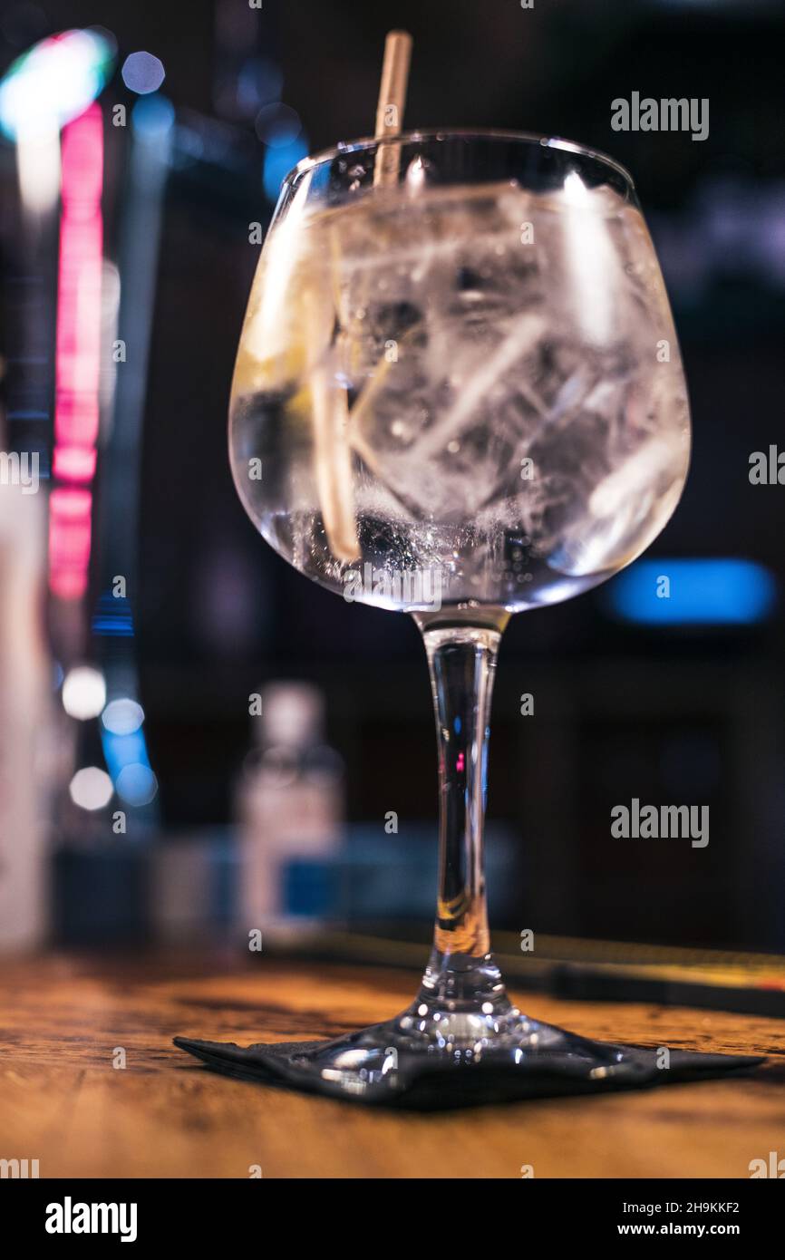 Vertical shot of gin tonic on the table Stock Photo