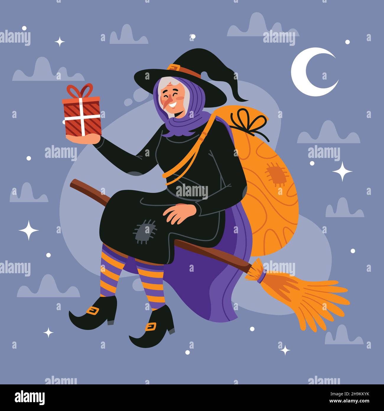 Bologna, Italy, January 2022 The Befana with a witch broom on red  background. Traditional witch costume for Italian Epiphany day. 5203299  Stock Photo at Vecteezy