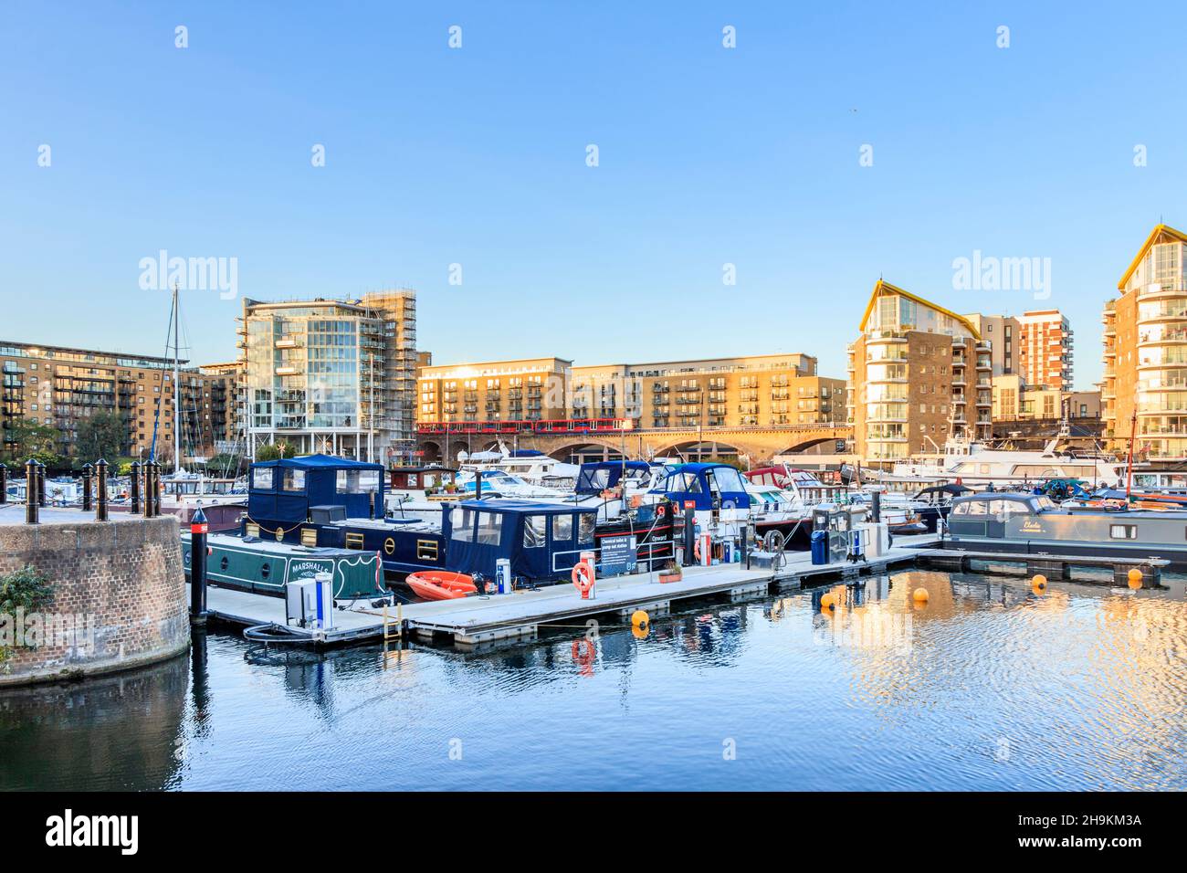 Boats moored in Limehouse Marina, London, UK Stock Photo