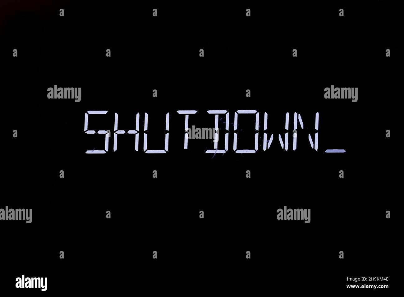 Shutdown message on an electronc screen Stock Photo