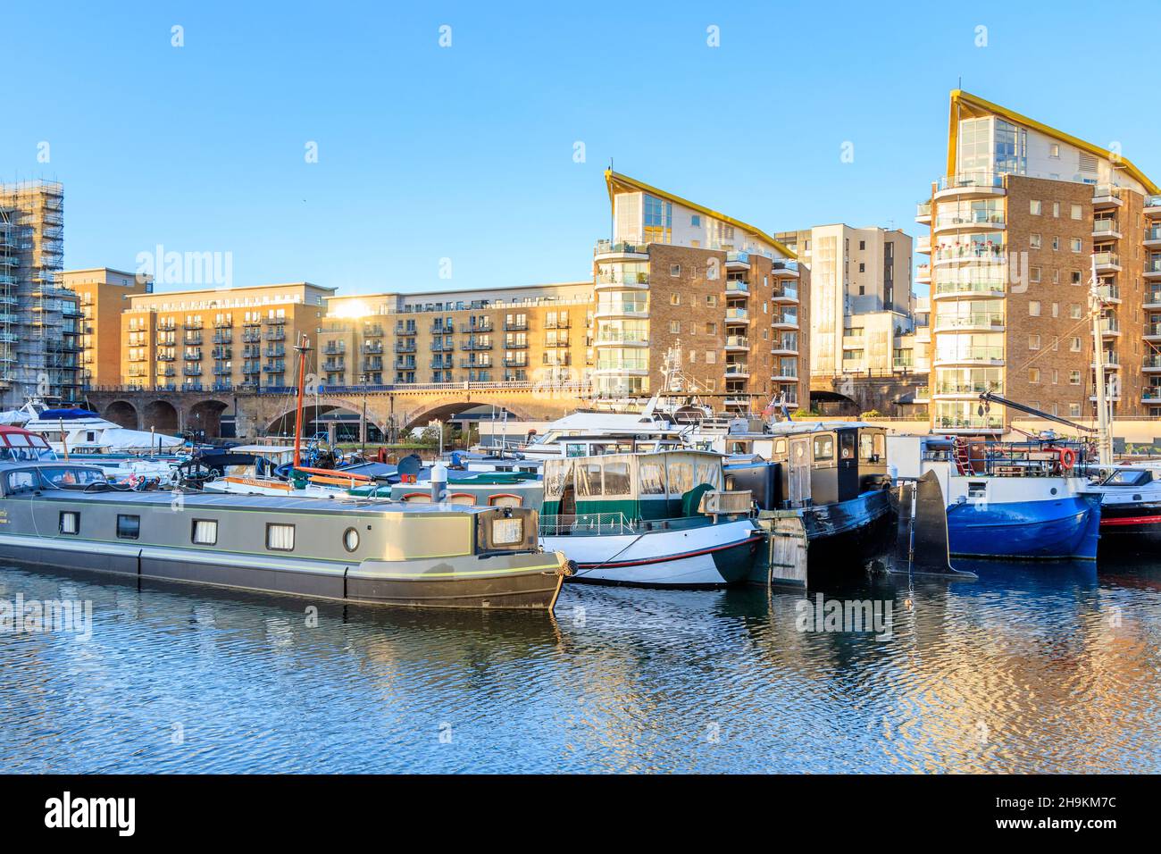 Boats moored in Limehouse Marina, London, UK Stock Photo