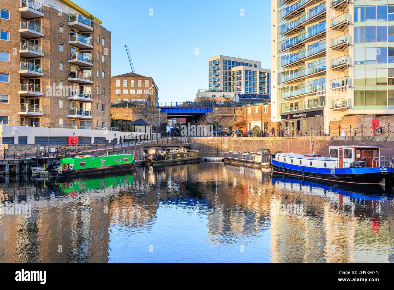 Boats moored in Limehouse Marina, London, UK Stock Photo