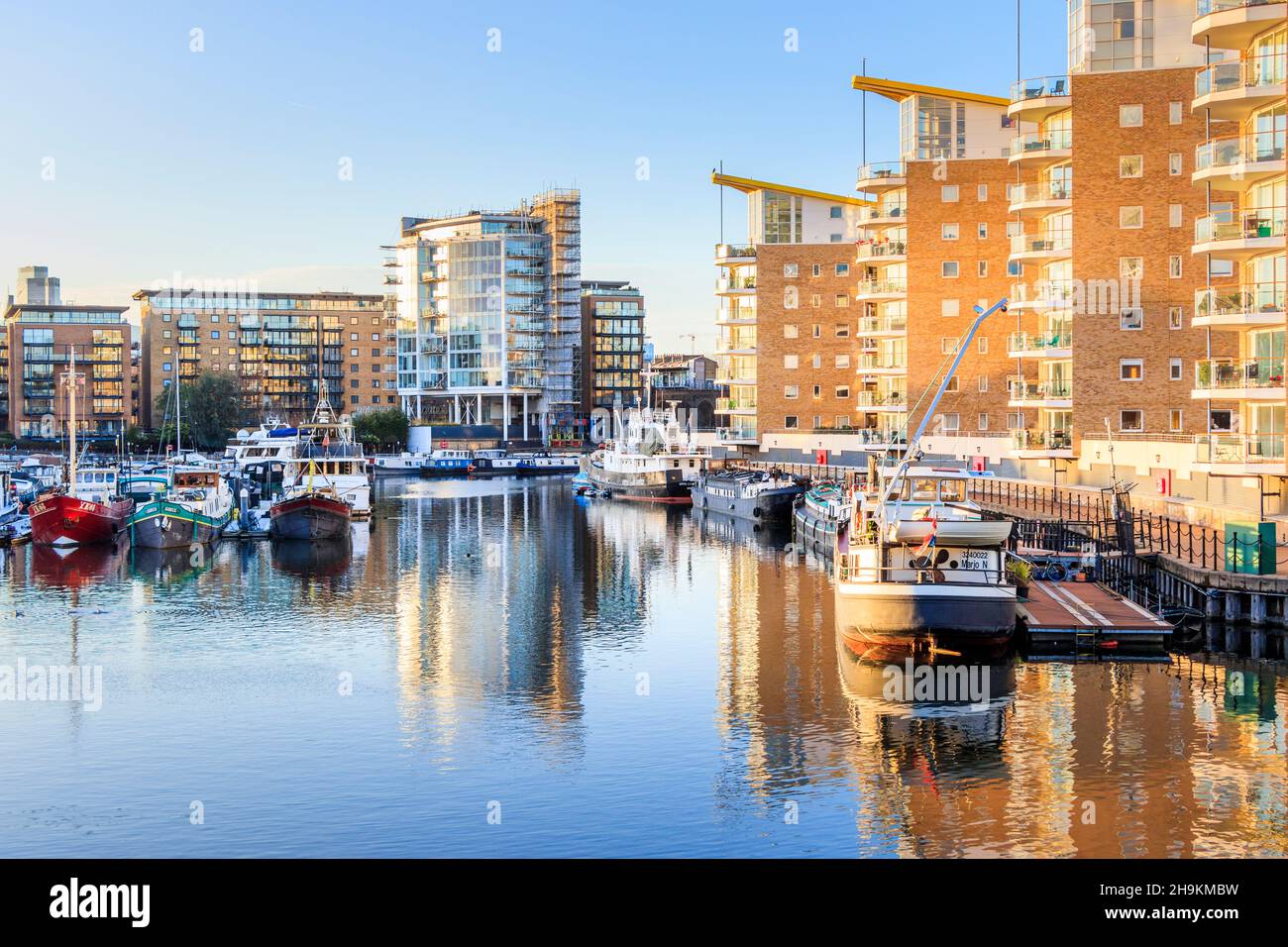 Boats moored in Limehouse Marina, London, UK Stock Photo