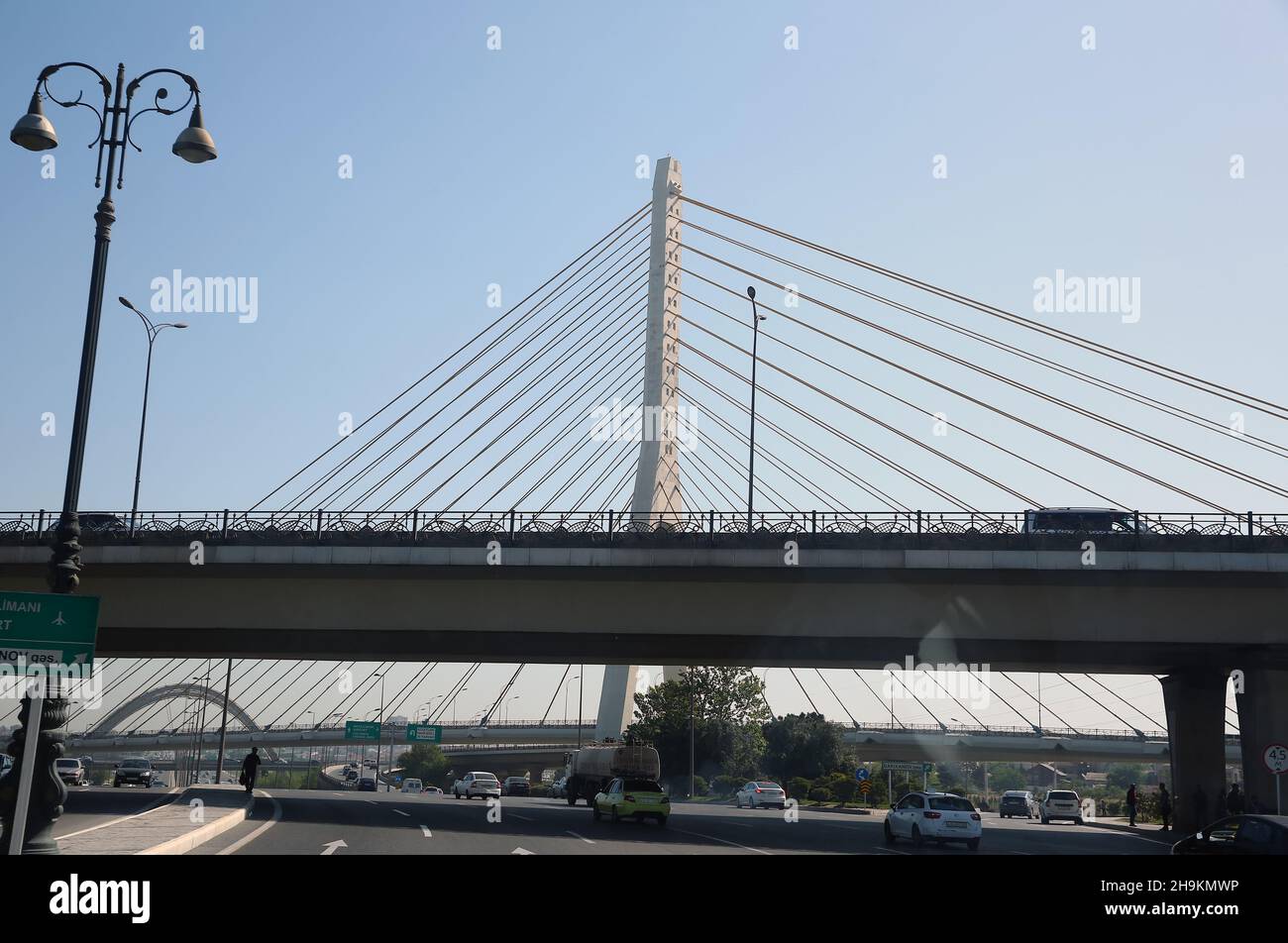 Bridge a cablestayed road bridge over .Tower, cables and bridge deck