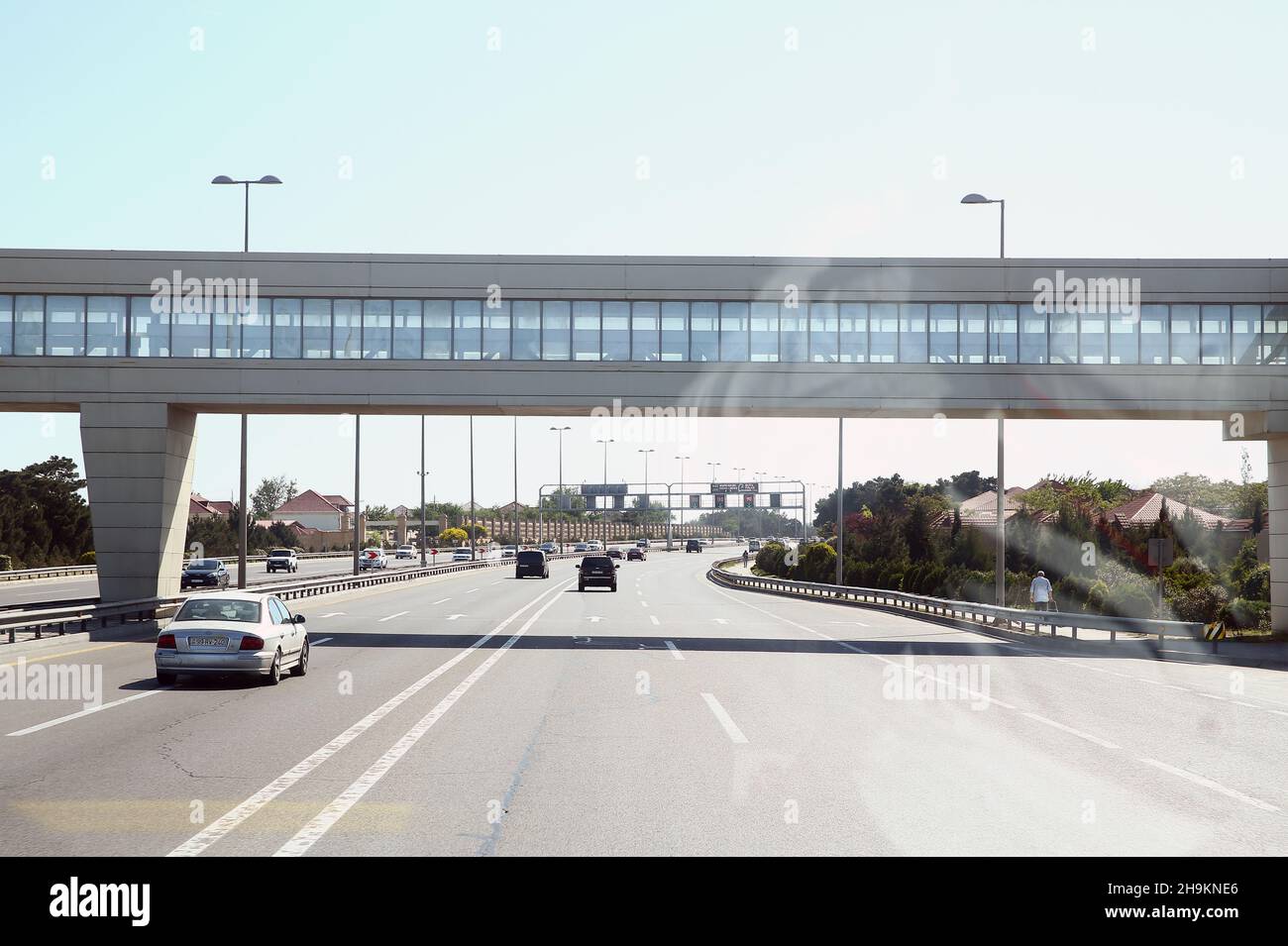 Highway asphalt road . overground pedestrian crossing . Pedestrian ...