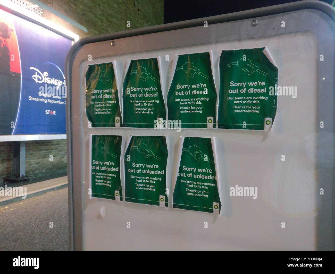 London, United Kingdom September 25, 2021 Out of diesel signs at