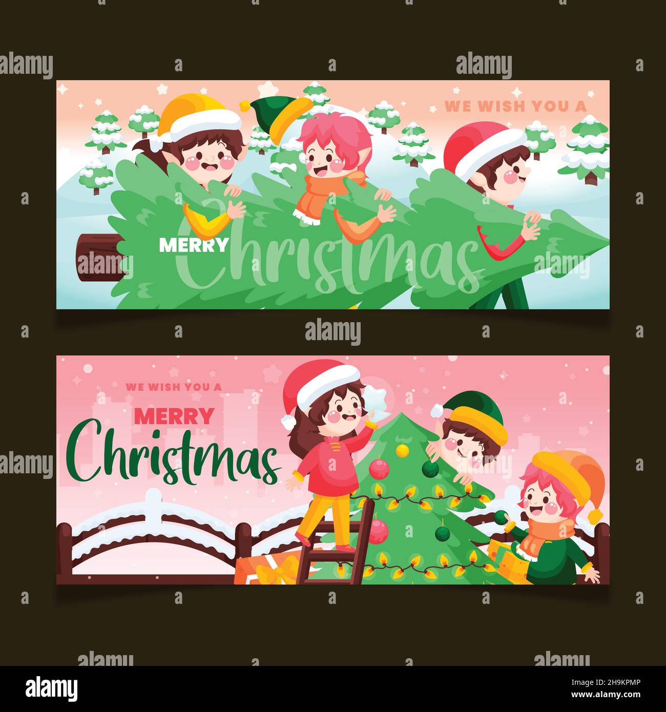 hand drawn christmas banners vector design illustration Stock Vector