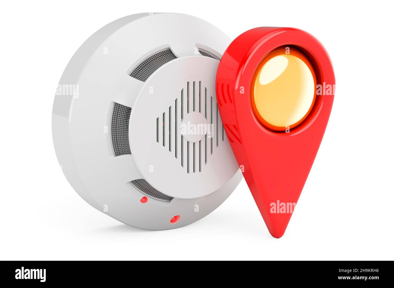 Fire and flame detector with map pointer. 3D rendering isolated on ...