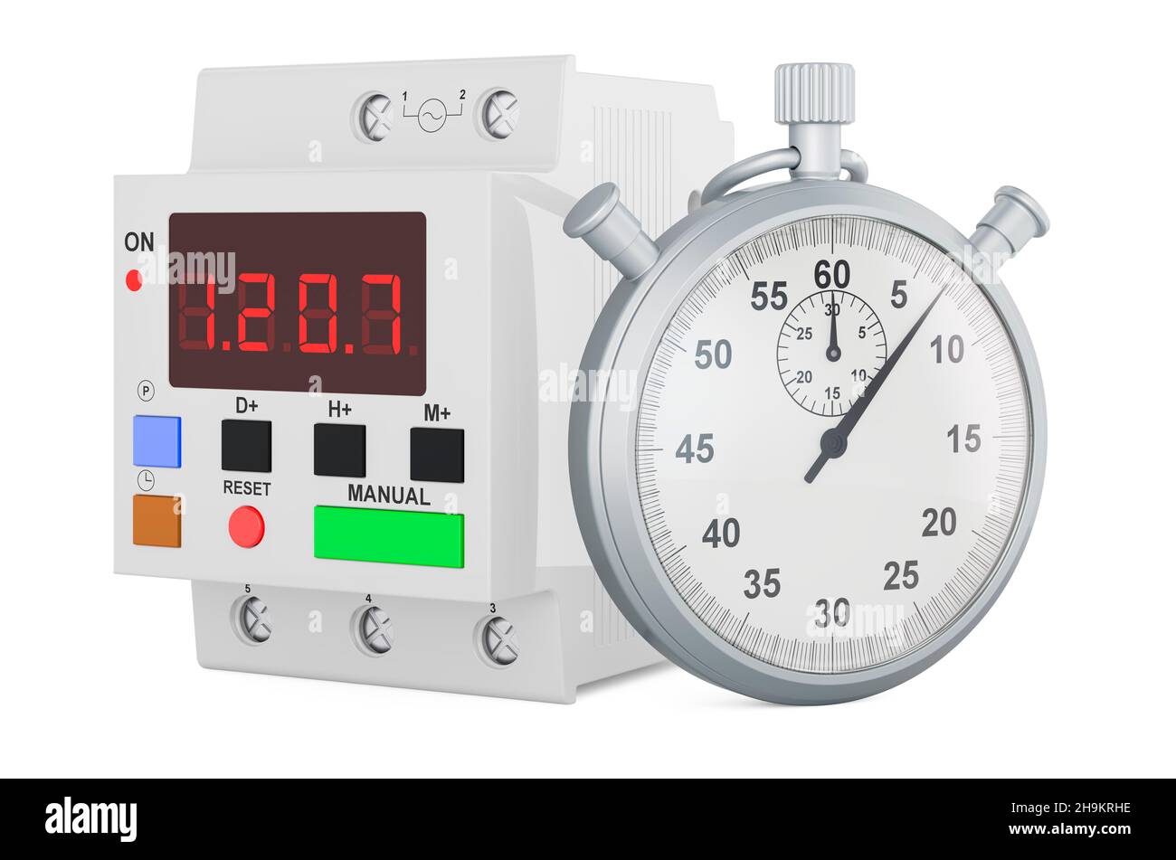 Digital timer switch with stopwatch, 3D rendering isolated on white ...