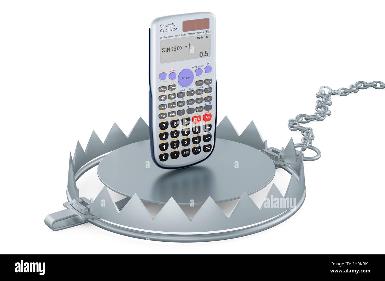 Bear trap with scientific calculator, 3D rendering isolated on white ...