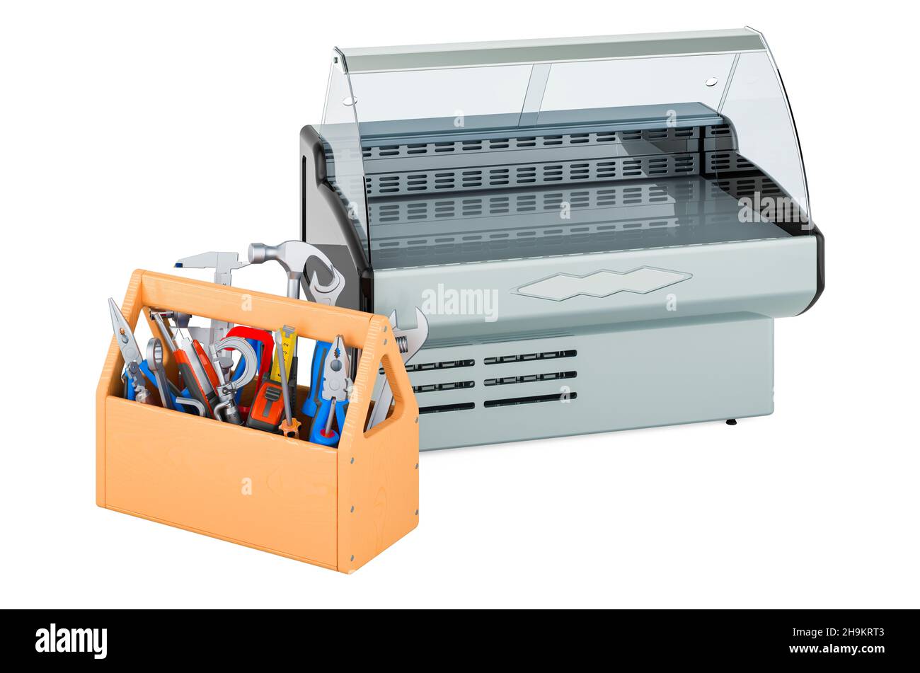 Display cabinet with toolbox. Service and repair of refrigerated ...
