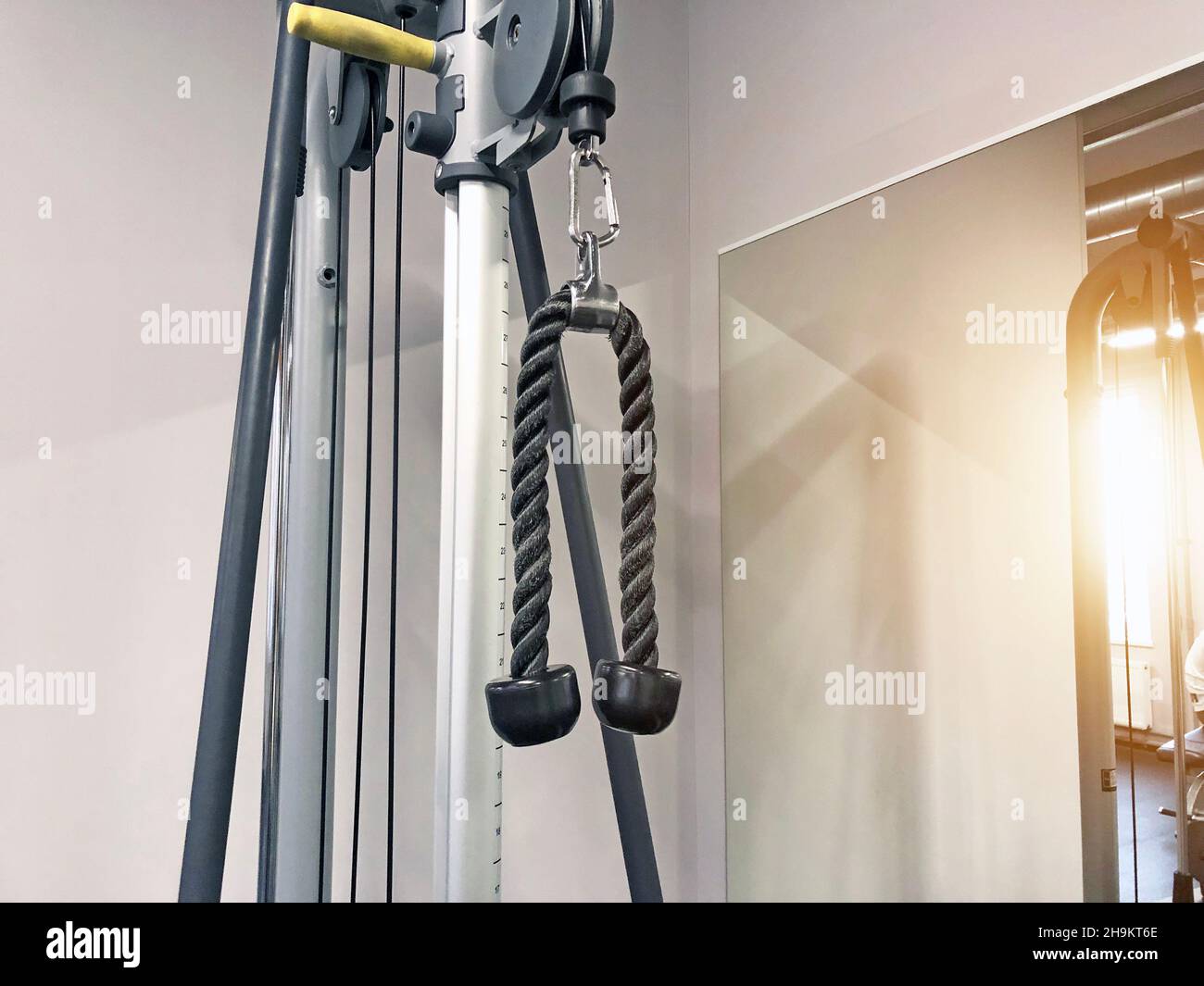 The weight block on the training apparatus for workout triceps on block exerciser Stock Photo