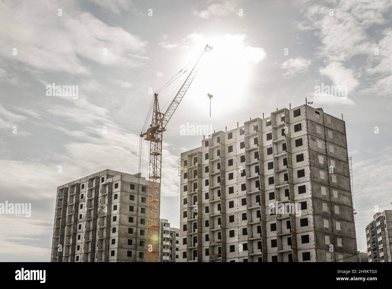 New high block construction with a crane. Stock Photo
