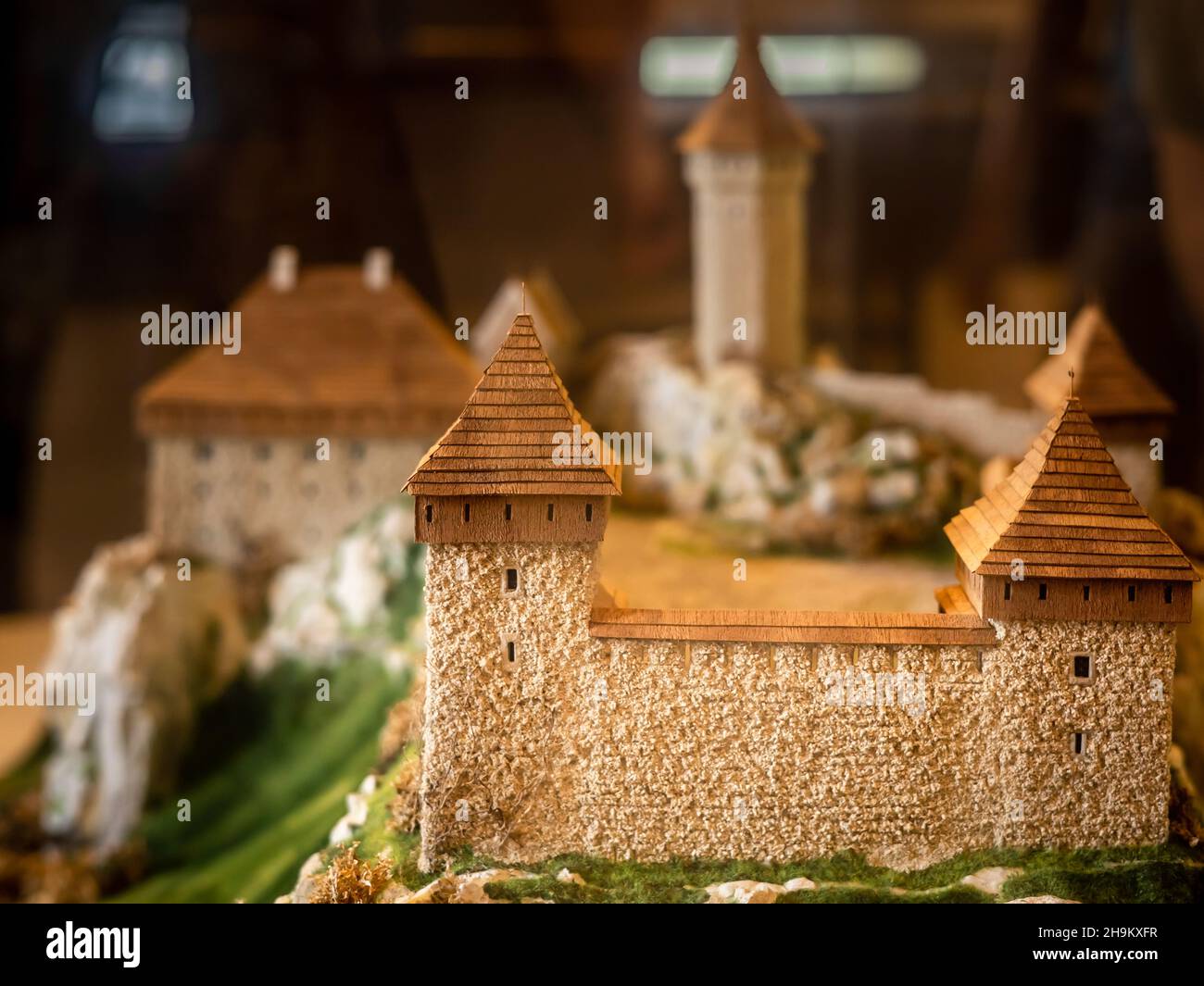 Ojcow, Poland - August 02, 2021: A miniature model of a medieval Ojcow Castle in Polish Jura. Stock Photo