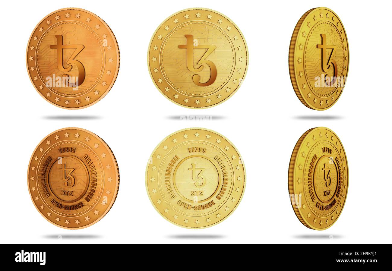 Tezos XTZ open source, peer to peer cryptocurrency symbol isolated gold coin  on green screen background. Abstract concept 3d illustration Stock Photo -  Alamy