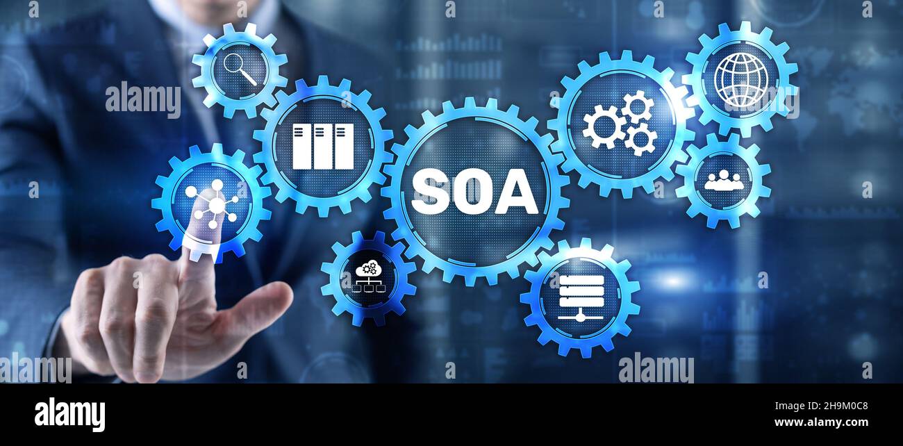 SOA. Service Oriented Architecture under principle of service encapsulation. Stock Photo