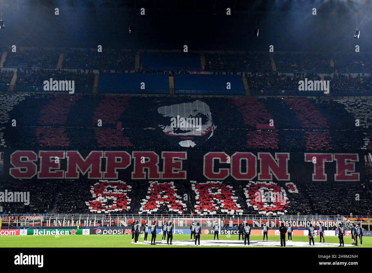 Milano, Italy. 07th Dec, 2021. Choreography by Milan supporters during the  Uefa Champions League group B football match between AC Milan and Liverpool  at San Siro stadium in Milano (Italy), December 7th,