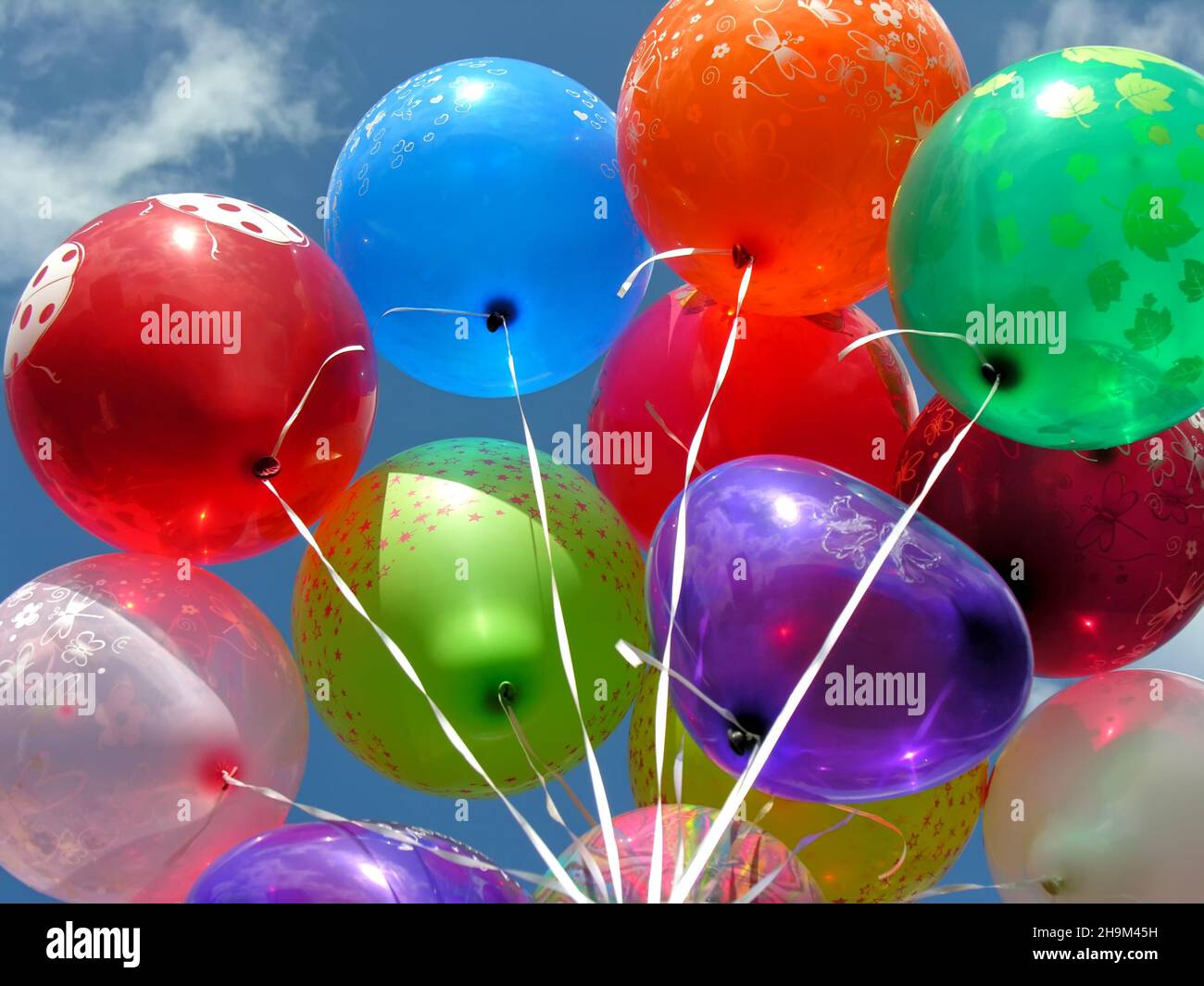 bunch of multicolored balloons in the city festival Stock Photo