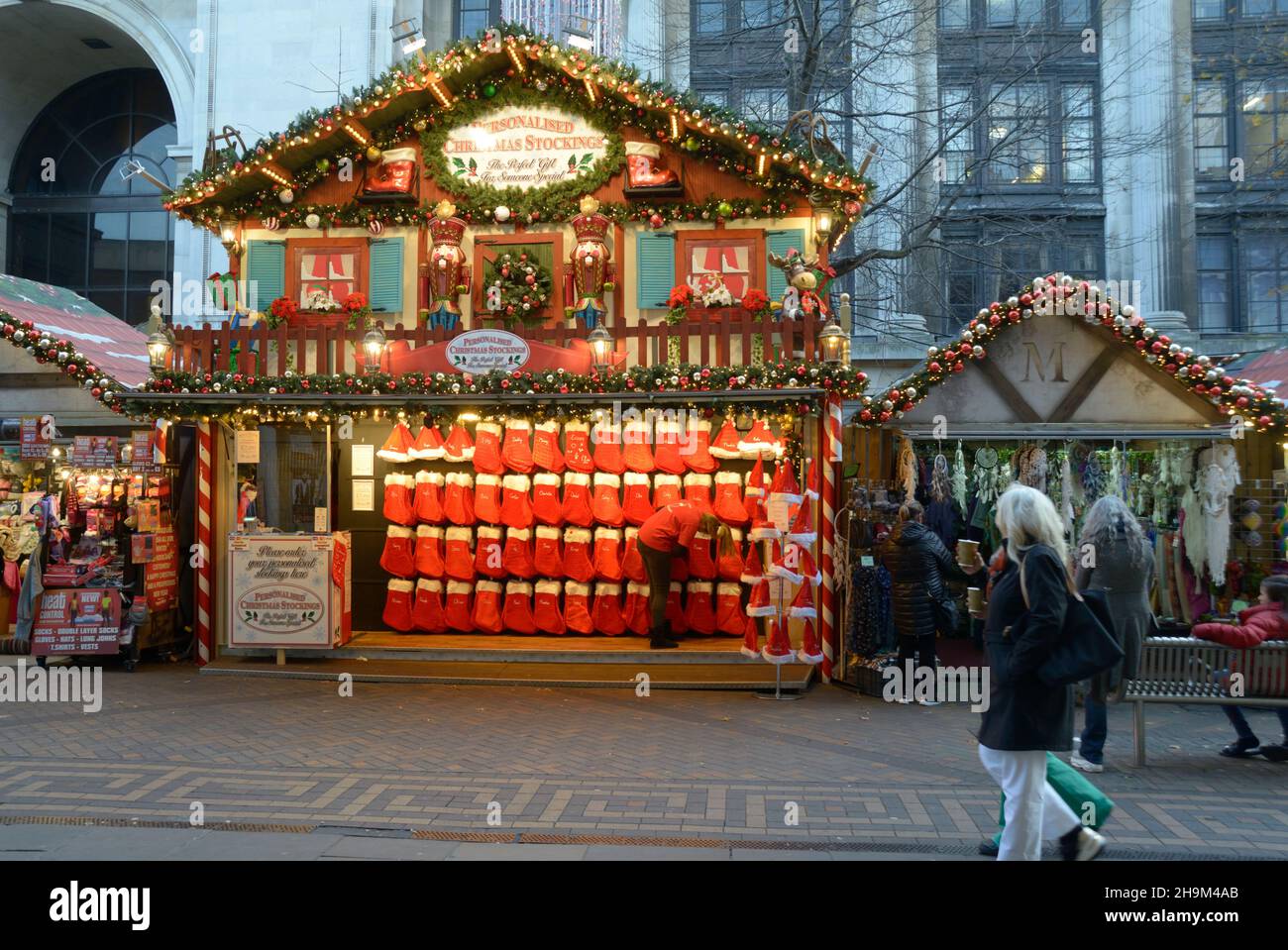 Christmas stocking stall, in Nottingham Stock Photo