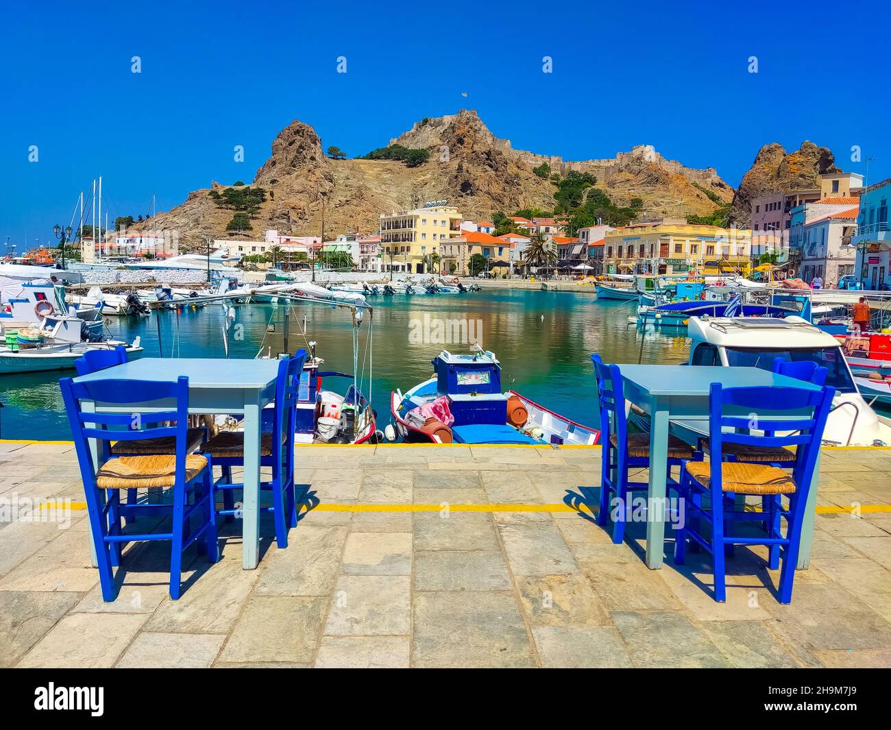 View of Myrina, Limnos island, Greece. Stock Photo