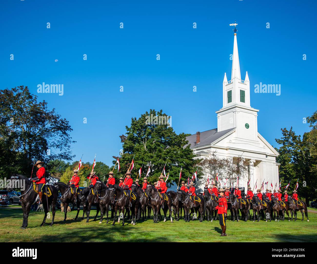 Royal Canadian Mounted Police in formation for the Topsfield Fair Parade, Topsfield, Massachusetts, USA Stock Photo