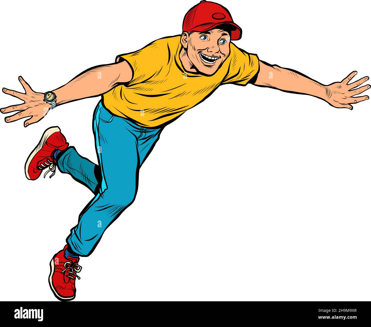 A young man happily runs forward, lifestyle. Pop Art Retro Illustration Stock Vector