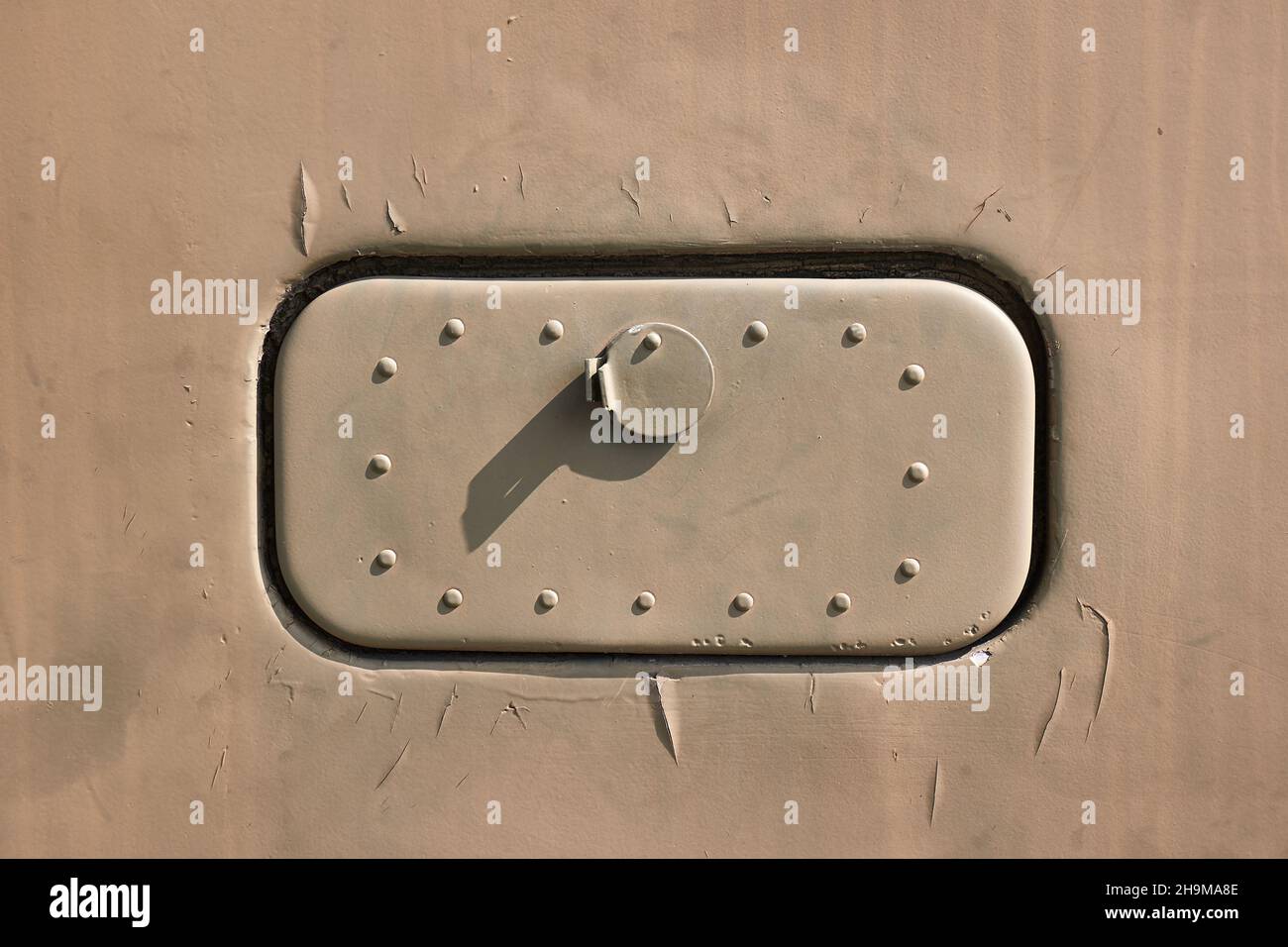Military vehicl detail fuel tank lid rusty metal Stock Photo Alamy