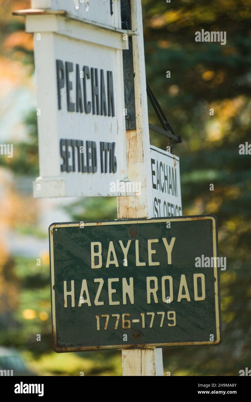 Road Sign, Peacham, Vermont, USA Stock Photo