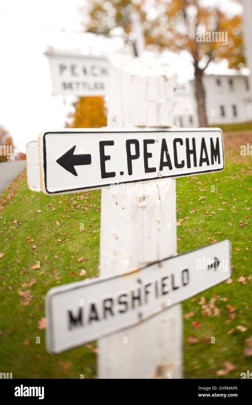 Directional Road Signs, Peacham, Vermont, USA Stock Photo