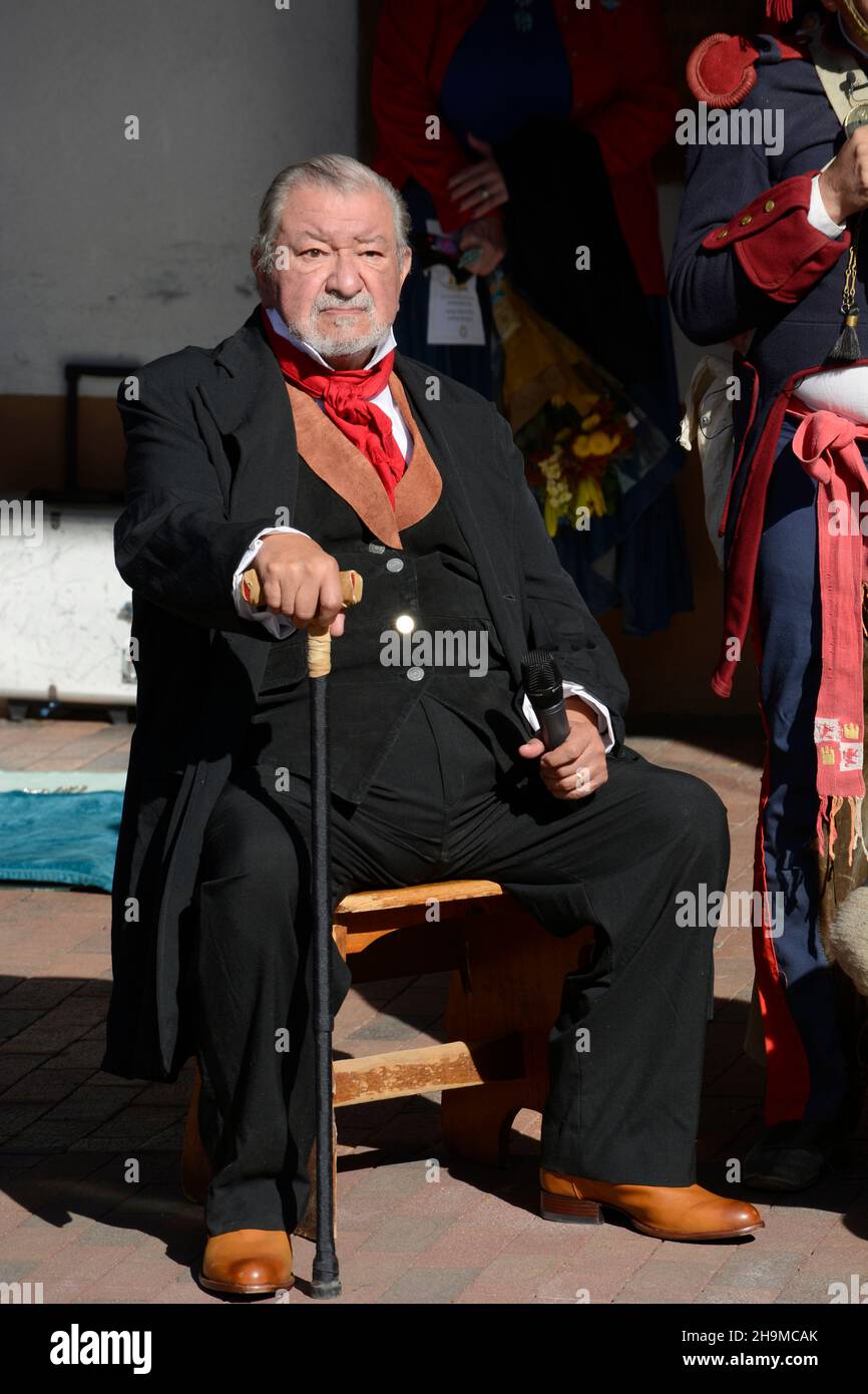 A reenactor portrays Mexican Governor Facundo Melgares at a reenactment of the 1821 opening of the Santa Fe Trail in Santa Fe, New Mexico. Stock Photo