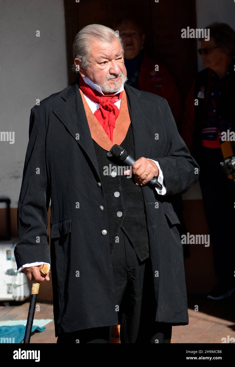 A reenactor portrays Mexican Governor Facundo Melgares at a reenactment of the 1821 opening of the Santa Fe Trail in Santa Fe, New Mexico. Stock Photo