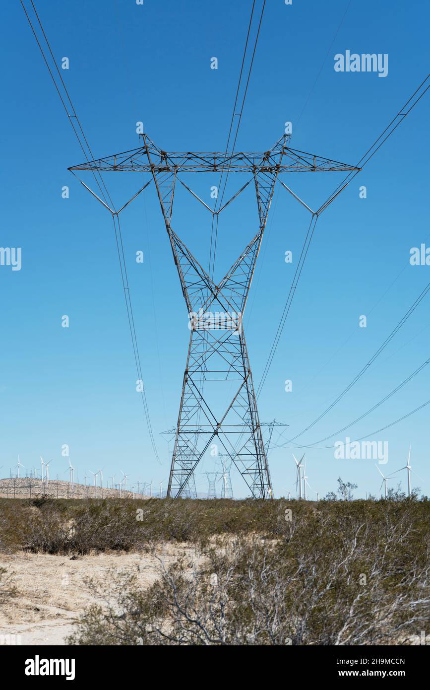 Close up of a single High tension power tower and lines Stock Photo Alamy