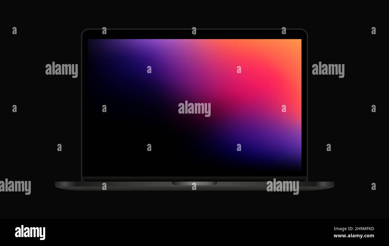 Black Notebook with Gradient Screen Mockup. Realistic Laptop Template. Vector illustration Stock Vector