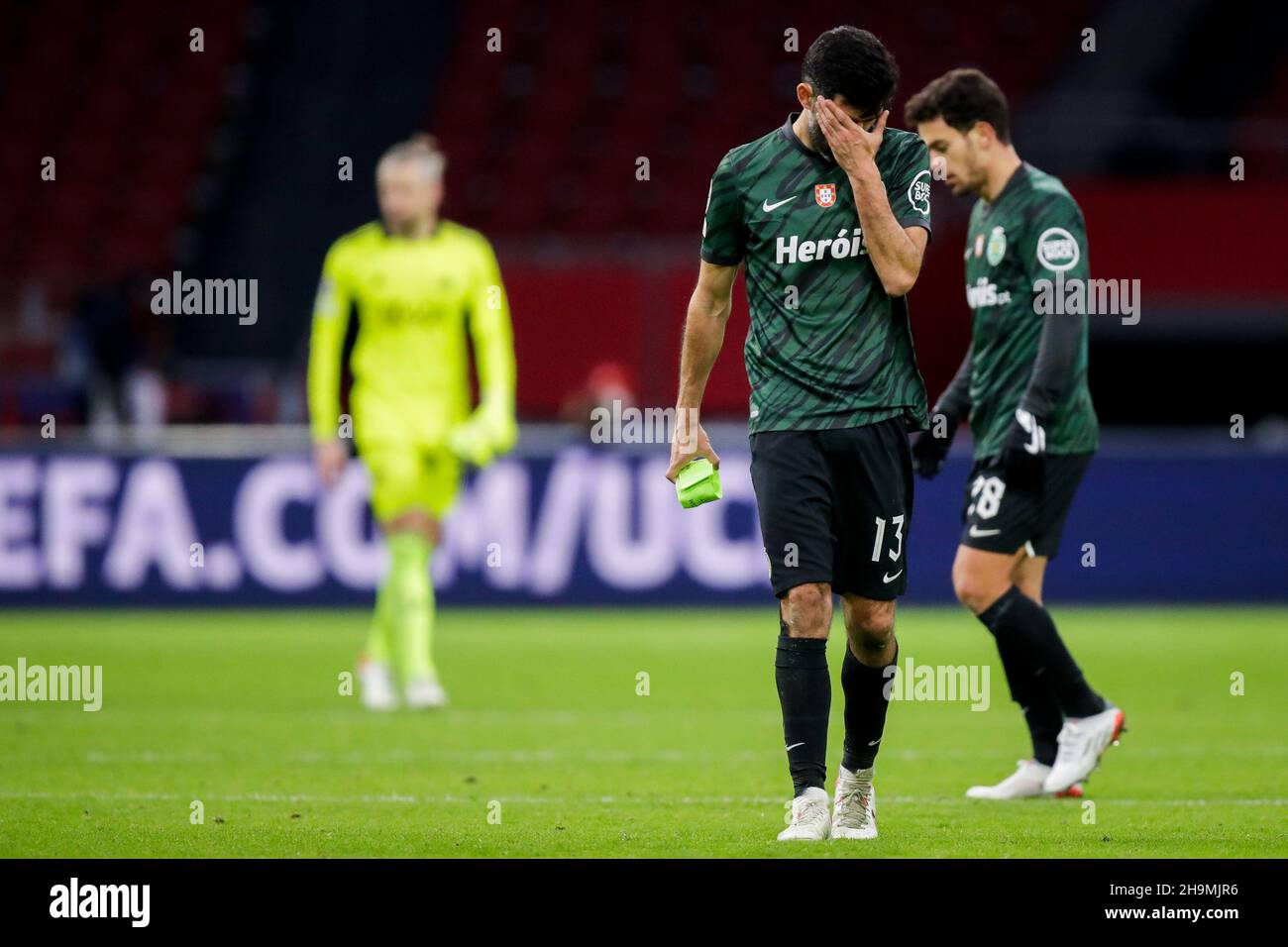 AMSTERDAM, NETHERLANDS - DECEMBER 7: Luis Neto of Sporting CP looks dejected during the UEFA Champions League match between Ajax and Sporting Clube de Portugal at Johan Cruijff ArenA on December 7, 2021 in Amsterdam, Netherlands (Photo by Peter Lous/Orange Pictures) Stock Photo