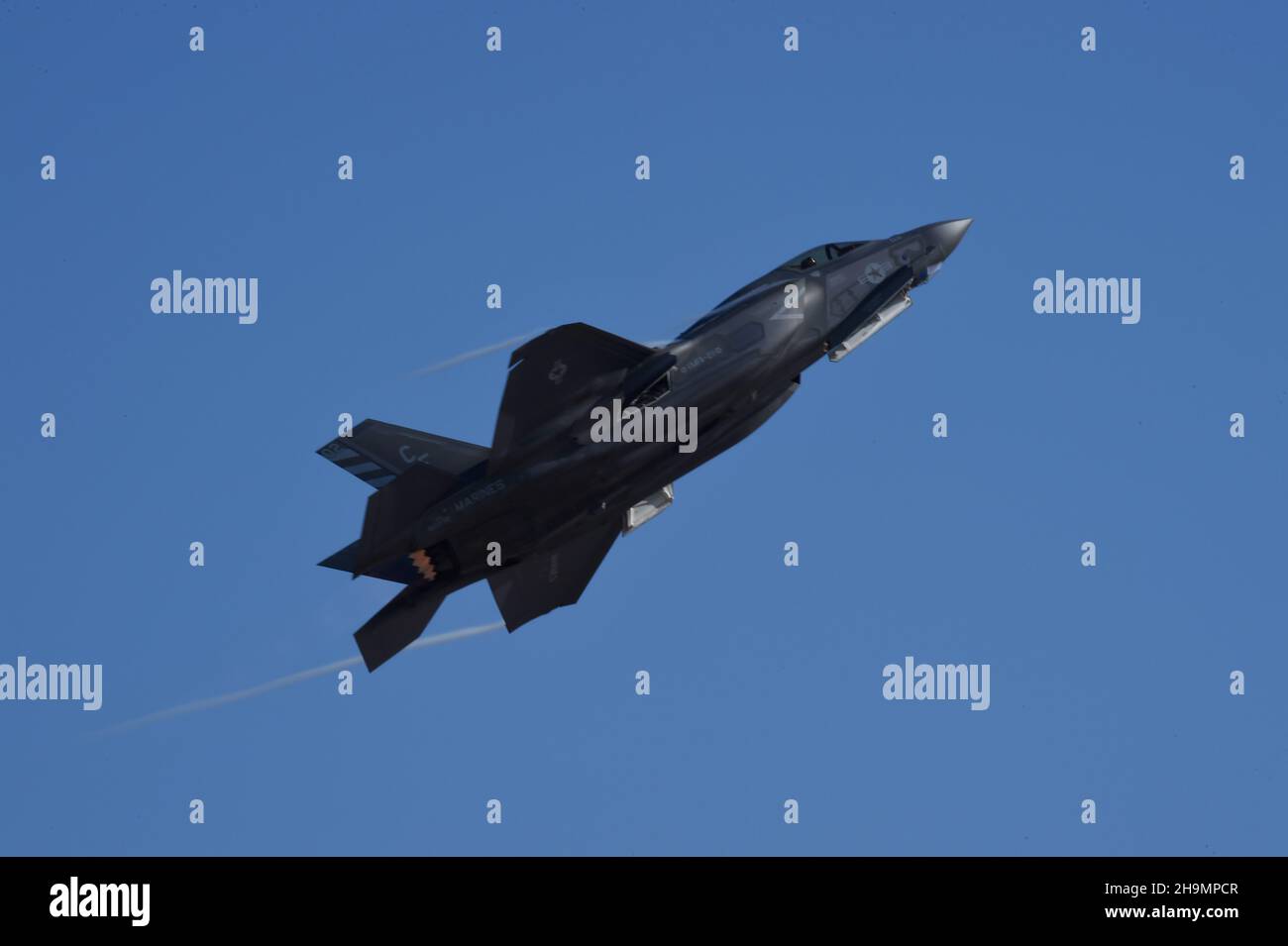 United States Marine Corps F-35B Lightning II performs a flyby  during a demonstration aboard MCAS Miramar, in San Diego, California. Stock Photo