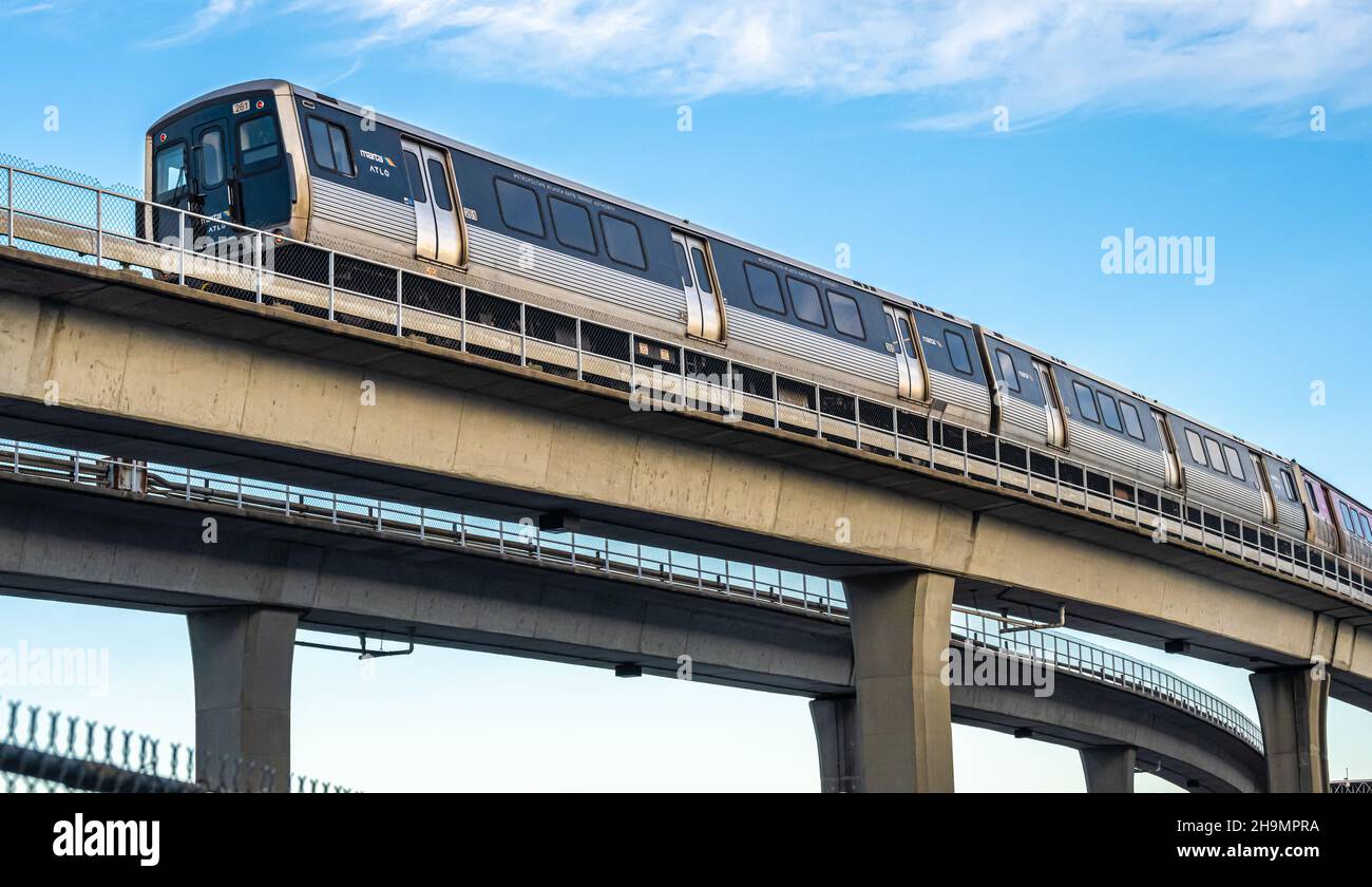 MARTA rapid transit train at the Hartsfield-Jackson Atlanta International Airport Station in Atlanta, Georgia. (USA) Stock Photo