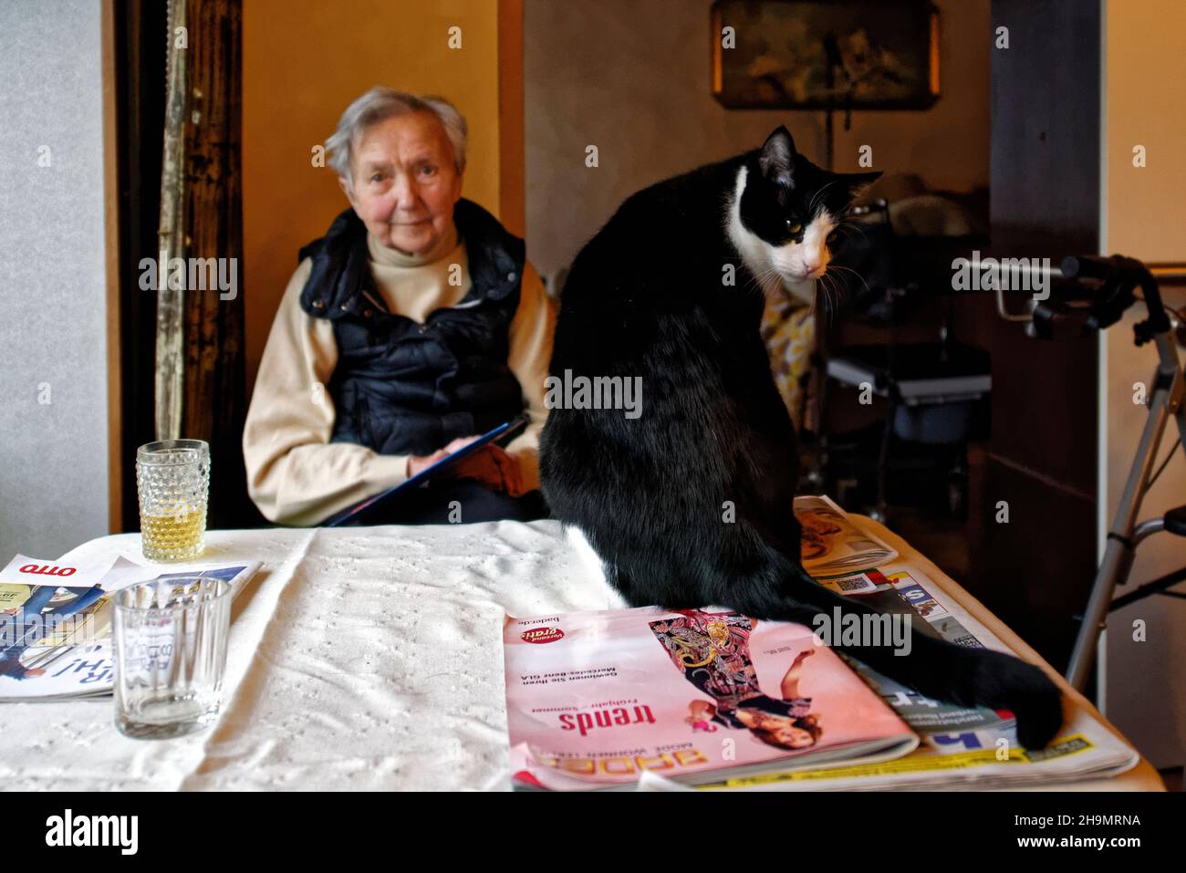 Tante Anna und Kater Georg. Stock Photo