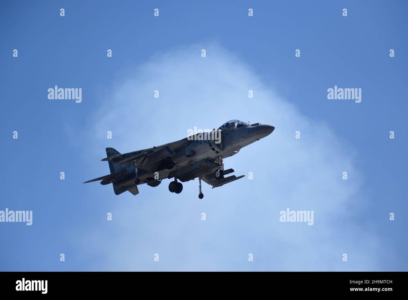 United States Marine Corps AV-8B Harrier hovers during a flight demonstration at MCAS Miramar, in San Diego, California Stock Photo