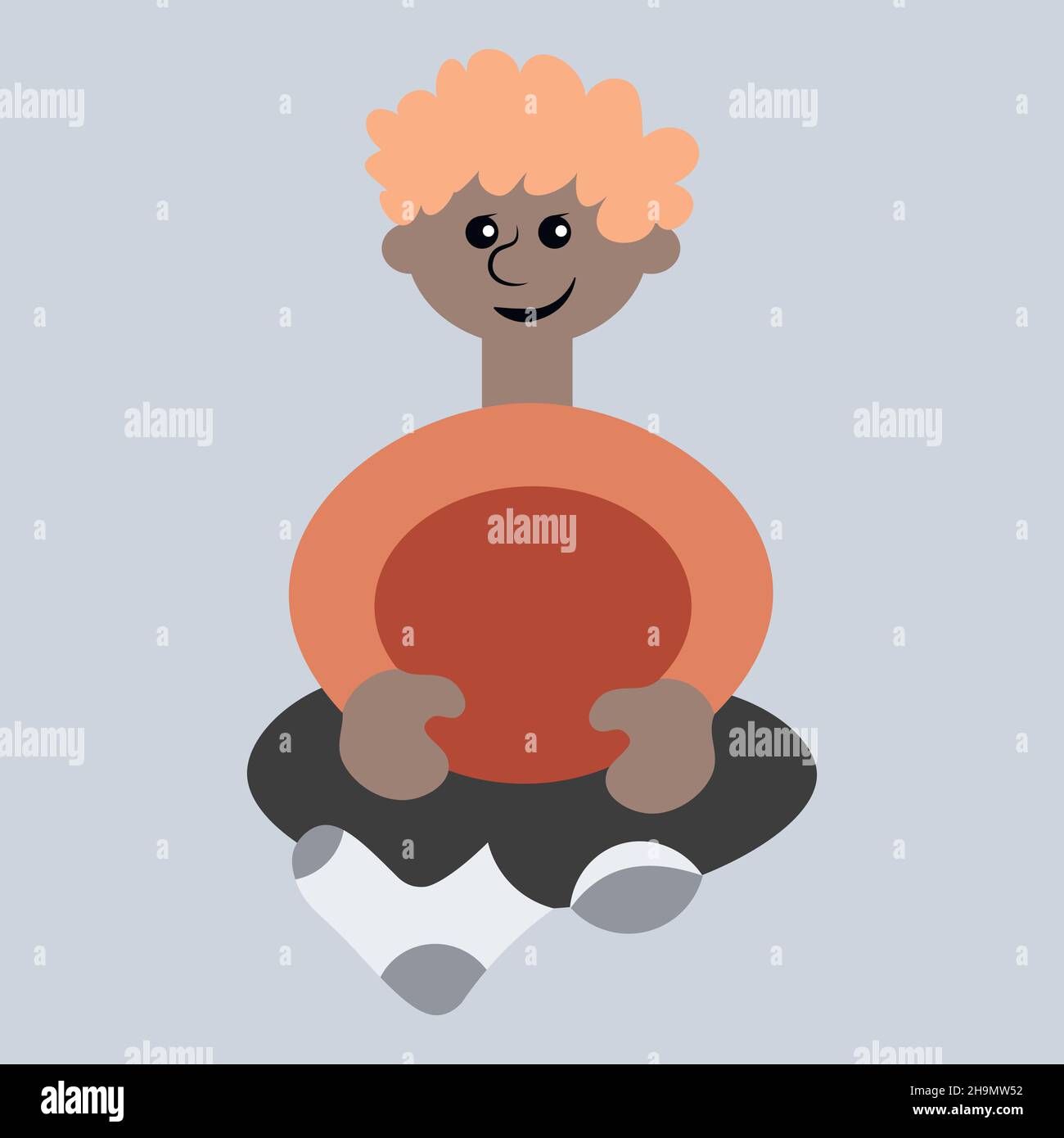 Illustration on a square background a man sitting cross his legs a