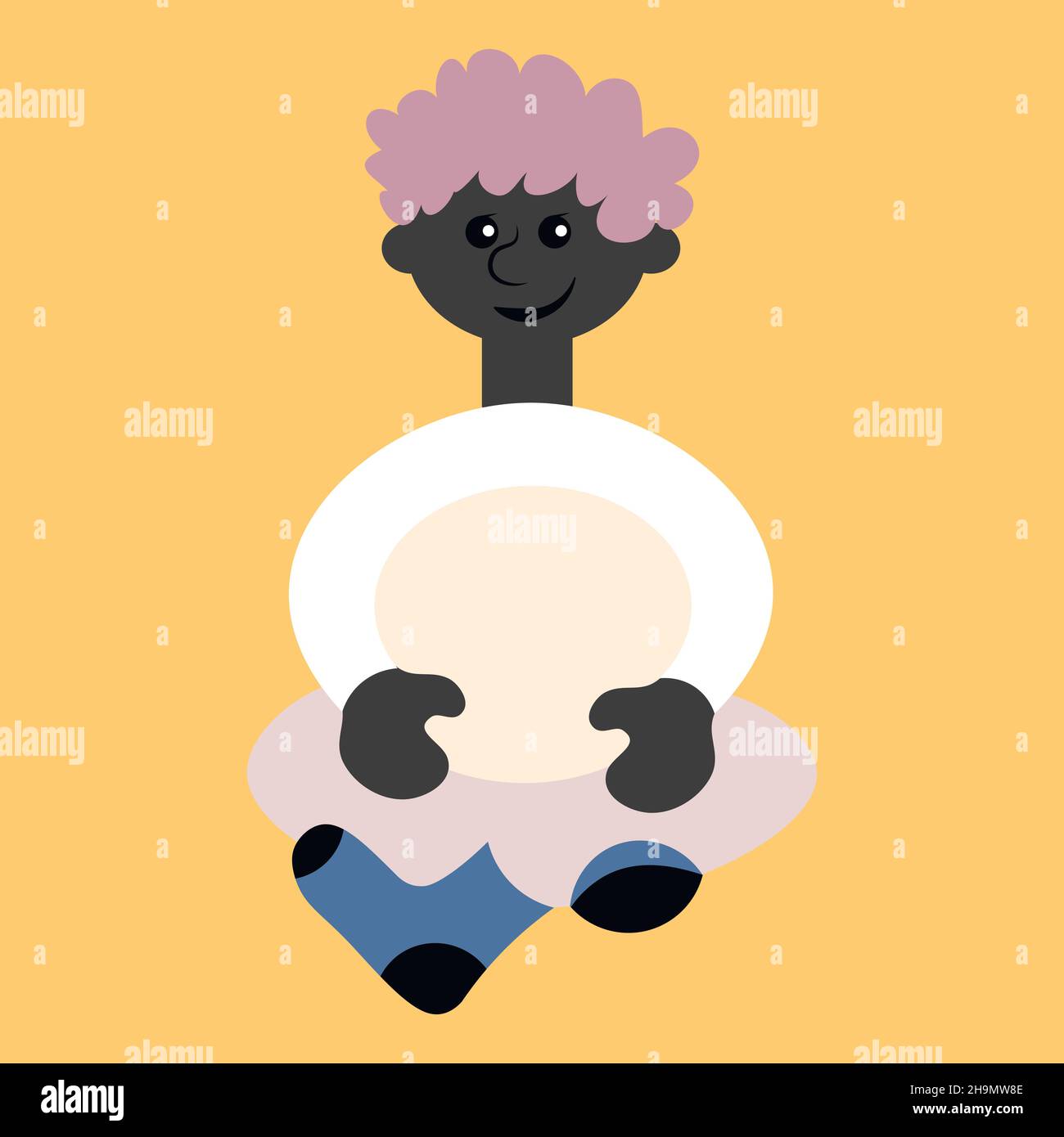 Illustration on a square background a man sitting cross his legs a